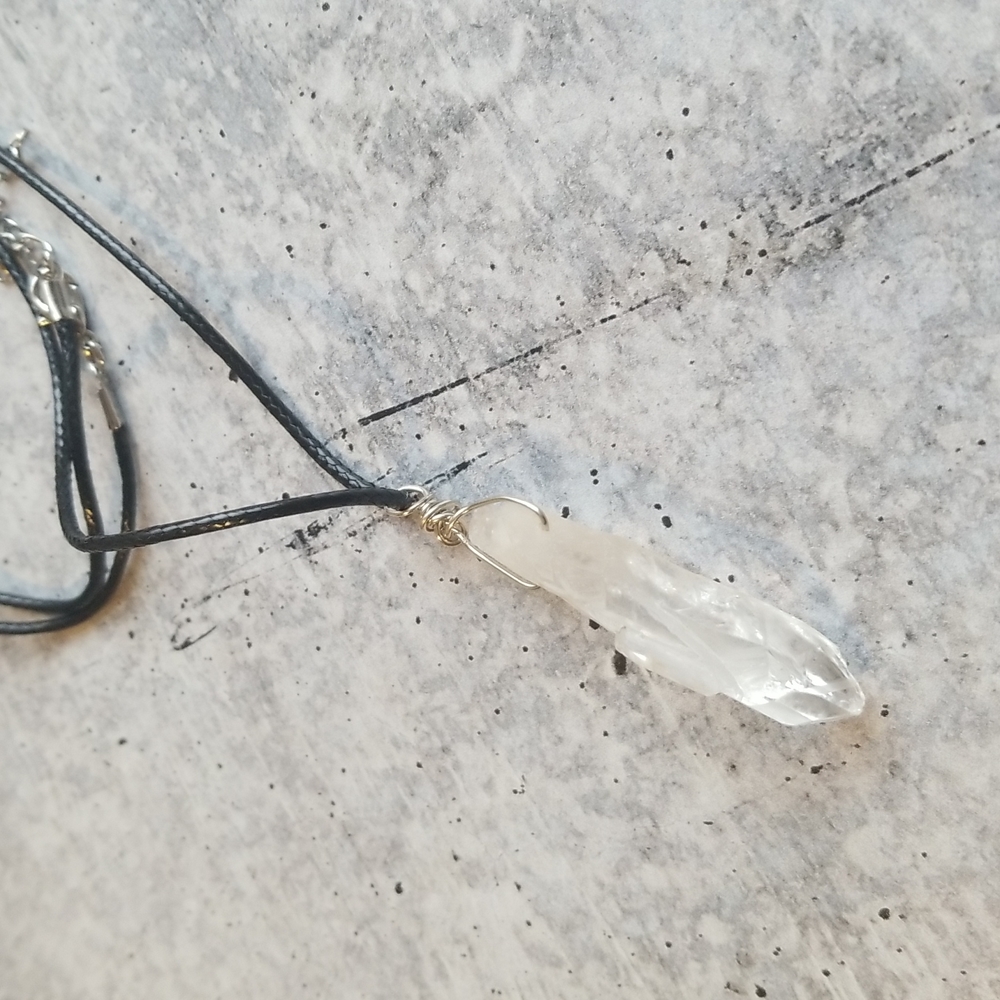 Clear Crystal Syerling Silver Wire Wrapped Pendant.